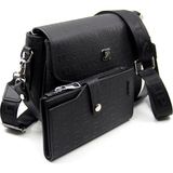 Just Polo Siyah Baskı Desenli Kolon Askılı 4 Bölmeli Kadın Omuz Çantası ve Cüzdan Kombini 25X15CM MDS2184 - Tek Ebat