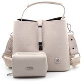 Just Polo Taş Yeni Sezon Baskılı 3 Bölmeli Kadın Omuz Çantası ve Cüzdan Kombini 22X20CM PBU4002-1002 - Taş Rengi