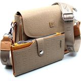 Just Polo Vizon Baskı Desenli Kolon Askılı 4 Bölmeli Kadın Omuz Çantası ve Cüzdan Kombini 25X15CM PBU2184 - Altın - Vizon