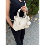 Just Polo Yeni Sezon 3 Bölmeli Yumuşak Deri Şık El ve Omuz Çantası Shopper 22 x 18 cm - Krem
