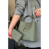 Just Polo Yeşil Kombin Kadın Omuz Çantası ve Cüzdan Kombini 22CMX20CM 2055-PLS - Beyaz - Sarı - Mavi