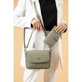 Just Polo Yeşil Orta Boy 3 Bölmeli Iki Askılı Kadın El & Omuz Çantası ve Cüzdan Kombini 21X16CM PBU20101-09 - Tek Ebat
