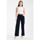 JUST UNIQUE DENIM J.U.D Elena 150 Yüksel Bel Çizgili Lacivert Geniş Paça Pantolon Kadın - Straight - 42