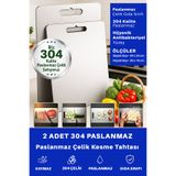 justArt 2 Adet 304 Paslanmaz Çelik Mutfak Kesme Tahtası Et Sebze Doğrama Tahtası