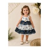 justbaby Şifon Kumaş Astarlı Kız Çocuk Yazlık Elbise – Lacivert Çiçek Desenli (2-5 Yaş)