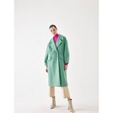 Juste Kol Detaylı Yeşil Çizgili Oversize Kaşe Kaban - M - L