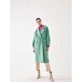 Juste Kol Detaylı Yeşil Çizgili Oversize Kaşe Kaban - XS - S