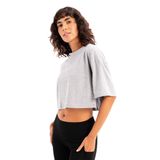 JUSTEVER 100% Pamuk Crop Bisiklet Yaka Kadın T-Shirt- Maia, Gri, M
