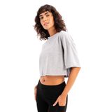 JUSTEVER 100% Pamuk Crop Bisiklet Yaka Kadın T-Shirt- Maia, Gri, XL