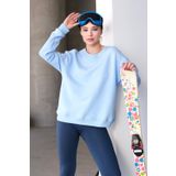 JUSTEVER Bisiklet Yaka Basic Kalıp Kadın Sweatshirt Eşofman Üstü - Aura, Mavi, S
