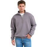 Justever Regular Fit Dik Yaka Yarı Fermuarlı Şardonlu Gri Erkek Sweatshirt - Prime