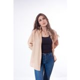 Justime Kadın Oversize Pamuk Keten Krem Gömlek ( 100% Flamlı )