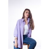 Justime Kadın Oversize Pamuk Keten Lila Gömlek ( 100% Flamlı )