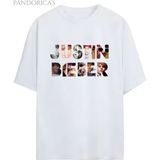 Justin Bieber Baskılı Pamuklu Unisex Tişört - Beyaz - XL