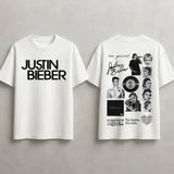 Justin Bieber Baskılı Unisex %100 Pamuklu Oversize T-Shirt - Beyaz