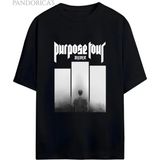 Justın Bıeber Purpose Tour Yazılı Baskılı Beyaz Pamuklu Unısex Tişört - Siyah