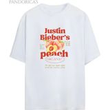 Justin Bieber Serisi Peaches Yazılı Baskılı Pamuklu Unisex Tişört - Beyaz - XL