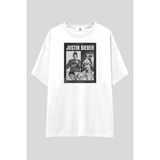 Justin Bieber T-Shirt | Unisex %100 Pamuk Pop Star Konser Albüm Kolaj Baskılı Özel Tasarım Tee - Beyaz - XL