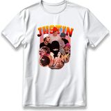 Justin Bieber Tişört Model Baskılı Oversize Unisex %100 Pamuklu Nefes Alan Kalın Kumaşlı T-Shirt - Beyaz