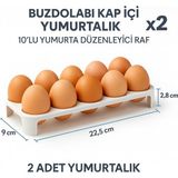 Justone Buzdolabı Kapı Içi Yumurtalık (2 Li Set) – 10'lu Yumurta Düzenleyici Raf Organizer Stand" - Beyaz