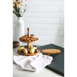 justwood 2 Li 2 Katlı Kek Stantı ve Risus Top Ayaklı 25 Cm Ahşap Yuvarlak Pasta Sunum Servis Tabağı