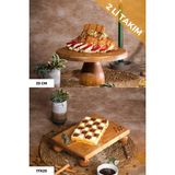 Justwood 2 Li 25/10 Lucca ve 17X25 cm Risus Ahşap Dikdörtgen Pasta Sunum Servis Tabağı Seti - Kahverengi