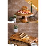 Justwood 2 Li 25/10 Lucca ve 17X30 cm Risus Ahşap Dikdörtgen Pasta Sunum Servis Tabağı Seti - Kahverengi