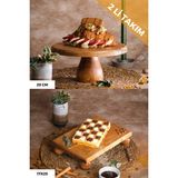 Justwood 2 Li 29/12 Lucca ve 17X25 cm Risus Ahşap Dikdörtgen Pasta Sunum Servis Tabağı Seti - Kahverengi