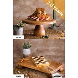 Justwood 2 Li 29/12 Lucca ve 17X30 cm Risus Ahşap Dikdörtgen Pasta Sunum Servis Tabağı Seti - Kahverengi