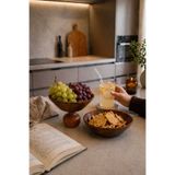 Justwood 2 Li Ligna Ahşap Rölyefli Melamin Keyif Seti ( 19 cm Nar Ayaklı Kase, 19 cm Kase) Servis Tabağı, Çukur Kase