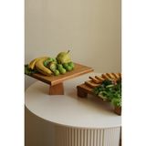 Justwood 2 Li Tityos Küp Ayaklı 30X30 cm ve Piramit 29X29 cm Ahşap Kare Pasta Sunum Servis Tabağı Seti - Kahverengi