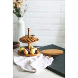 Justwood 2’Li 2 Katlı Kek Stantı Ve Risus Top Ayaklı 29 Cm Ahşap Yuvarlak Pasta Sunum Servis Tabağı - Kahverengi