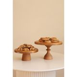 Justwood 2'li 25/14 cm Mummy ve 20/8 cm Mini Ahşap Ayaklı Yuvarlak Pasta Kurabiye Sunum Servis Tabağı