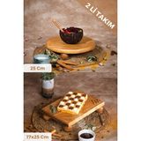Justwood Justwood 2 Li Risus Top Ayaklı 25 Cm Ve 17x25 Cm Ahşap Dikdörtgen Pasta Sunum Servis Tabağı Seti