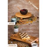 Justwood Justwood 2 Li Risus Top Ayaklı 25 Cm Ve 17x30 Cm Ahşap Dikdörtgen Pasta Sunum Servis Tabağı Seti