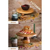 Justwood Justwood 2 Li Risus&lucca Top Ayaklı 25 cm ve 25 Ahşap Yuvarlak Pasta Sunum Servis Tabağı Seti - Kahverengi
