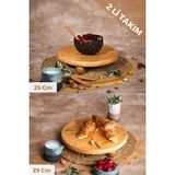 Justwood Justwood 2 Li Risustop Ayaklı 25 Cm Ve 29 Cm Ahşap Yuvarlak Pasta Sunum Servis Tabağı Seti