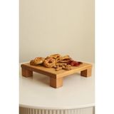 Justwood Justwood Tityos Küp Ayaklı 25X25 cm Ahşap Kare Pasta Sunum Servis Tabağı - Kahverengi