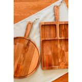 Justwood Neper 2 Li Doğal Ahşap Saplı Kayın Ağacı Bölmeli Peynir Çerez Meyve Kahvaltı Sunum Tabağı 47X26/35 cm