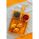 Justwood Neper Doğal Ahşap Saplı Kayın Ağacı 3 Bölmeli Peynir Çerez Meyve Kahvaltı Sunum Tabağı 47X26 cm - 47 x 26 cm