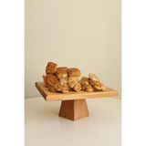 Justwood Piramit 25 X 25 Cm Ahşap 10 Cm Ayaklı Yuvarlak Pasta Sunum Servis Tabağı - Kahverengi