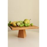 Justwood Piramit 30 X 30 Cm Ahşap 12 Cm Ayaklı Yuvarlak Pasta Sunum Servis Tabağı - Kahverengi