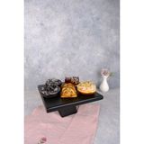 Justwood Piramit Siyah 25X25 cm Ahşap 10 cm Ayaklı Kare Pasta Sunum Servis Tabağı - 25 x 25 cm
