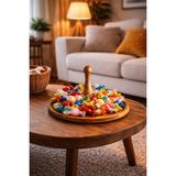 Justwood Tek Katlı Ahşap Bayram Şekerliği & Çikolatalık, Servis Sunum Tabağı, Lokum Sunumluk - Kahverengi