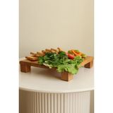 Justwood Tityos Küp Ayaklı 30X30 cm Ahşap Kare Pasta Sunum Servis Tabağı - Kahverengi