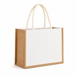 Jüt Bez Çanta, Boş Beyazlatılmamış, 30x23 cm, Dikdörtgen, Yeniden Kullanılabilir, Rahat Saplı, DIY El Çantası