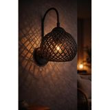 Jüt Duvar Aplik, Hasır Küre Duvar Lambası, Metal Gövdeli Modern Rustik Duvar Aydınlatma, E27 Duy Uyumlu Salon Yatak Odası Aplik – HMY Design (Siyah)