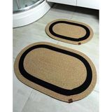 Jüt Hasır 2li Banyo Seti Paspas Takımı-Bej Ortası Kalın Siyah