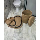 Jüt Hasır 5Li Banyo Seti, Çamaşır Sepeti, Paspas Takımı, Oval Sepet-Siyah Çizgili