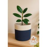 Jüt-Hasır Çok Amaçlı-Dekoratif-Organizer Saksı Sepeti, Bahçe Düzenleyici Sepet. (En:20-Boy:15 Cm) - Lacivert - Beyaz